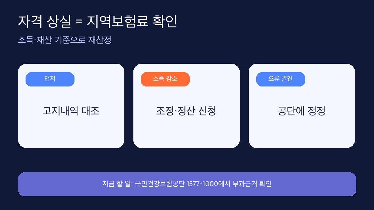 건강보험 피부양자 자격 박탈 후 보험료 확인 순서 인포그래픽