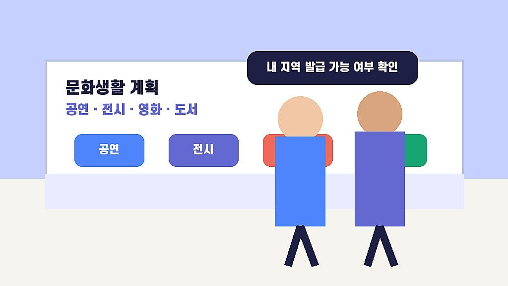 청년문화예술패스 사용처와 지역 발급 가능 여부를 확인하는 청년 생활 장면 일러스트