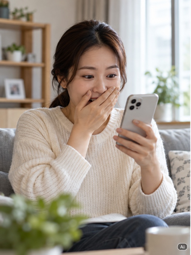 당첨 등급 안내를 가족과 살펴보는 상생소비복권 당첨금 사진, AI 생성 장면
