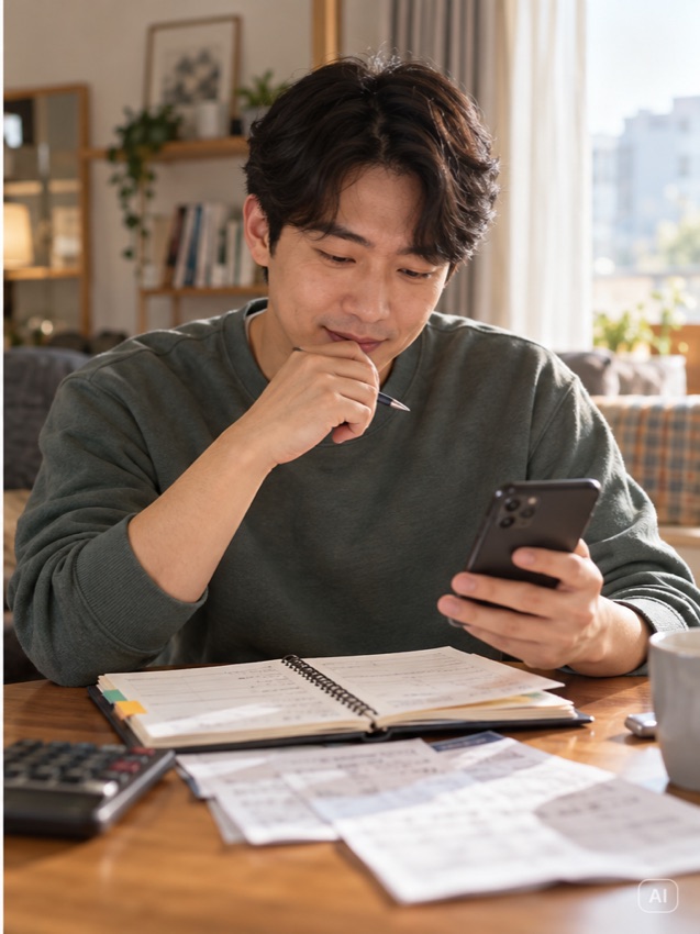 디지털온누리 앱 알림을 살펴보는 상생소비복권 당첨자 발표 생활 장면 사진, AI 생성 장면